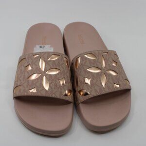 NWOT Michael Kors Women Sandals Slip on Mauve SZ 10M" Wedge Heels Casual